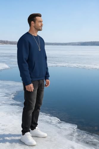 ZITY Mens Crewneck Plain Sweatshirts Heavyweight Sherpa Lined Long Sleeve Thermal Sweatshirts Underwear Winter Warm Tops Navy - image 3