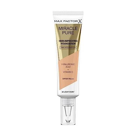 Max Factor Miracle Pure Skin Improving Foundation, Fb. 40 Light Ivory, hautverbesserndes Make-Up mit LSF 30, 30 ml