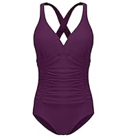 FLYRONG Swimming Consume for Women V Neck One Piece Tummy Control Swimsuits for Women Swimwear, Burgundy, S (UK8-10)
