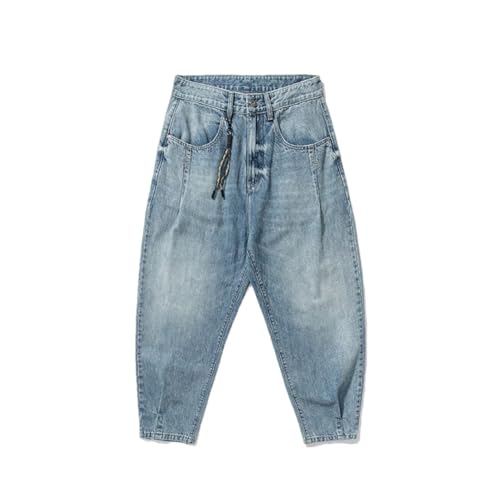 Men’S Retro Streetwear Loose Fit Harem Denim Cargo Trousers Button Fly Midweight Light Wash Casual Full Length Jeans