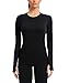 ANGOOL Maglietta Donna Manica Lunga Senza Cuciture Maglietta Sportiva Donna T-Shirt Donna Manica Lunga Top Sportivo Donna Fitness Yoga con Foro per Il Pollice, Nero, XL