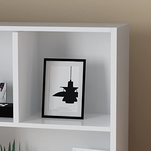 Ecacad Bookcase, Wood Bookshelf With 3 Tier Open Shelves, 8-Cube Storage Organizer Display Shelf For Living Room, Home Office, White (39.4”L X 9.4”W X 40.9”H) #TOP4