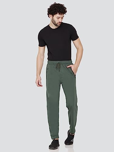 Image of Cotton Lowers for Men, Regular Fit, Zip Pocket, Night Pant, Joggers, Sports Trousers, Gym n Lounge Wear Track Pant for Boys Olive XXL