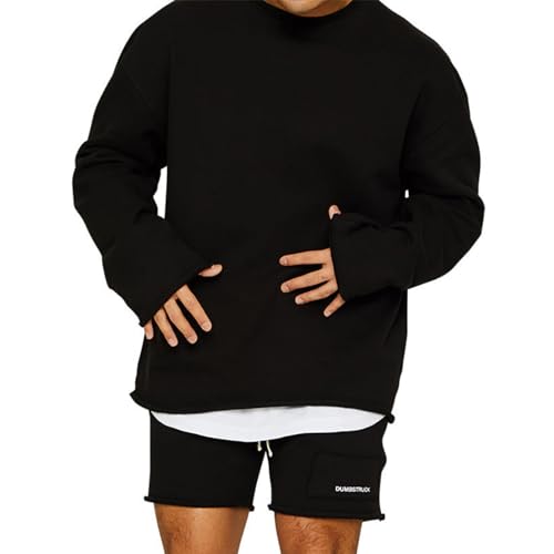 Men's 2 Piece Athletic Outfits Crewneck Long Sleeve Pullover Tops and Shorts Baggy Trendy Solid Color Tracksuit Sets3