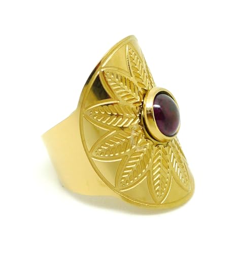 Bague Maya acier inoxydable grenat bijou pierre naturelle fabrication française