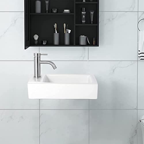 aufsatzbecken klein Hänge- oder Aufsatz Waschbecken Gäste WC Weiß 370x 185x 90mm+ hohe Armatur aufsatzbecken klein mini Handwaschbecken Linke