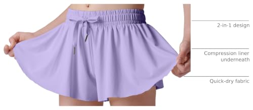Image of 1 or 3 Pack Girls Flowy Shorts with Spandex Liner & Pocket, 2-in-1 Athletic Butterfly Shorts for Running Dance