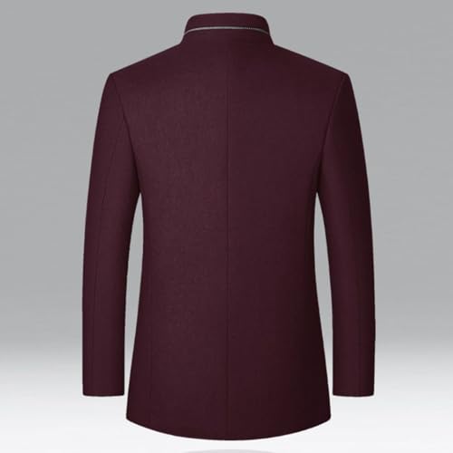 Image of Men's Wool Trench Jacket & Coat Warm Quilted Single Breasted Band Collar Long Sleeve Winter Button Fit Slim Peacoat