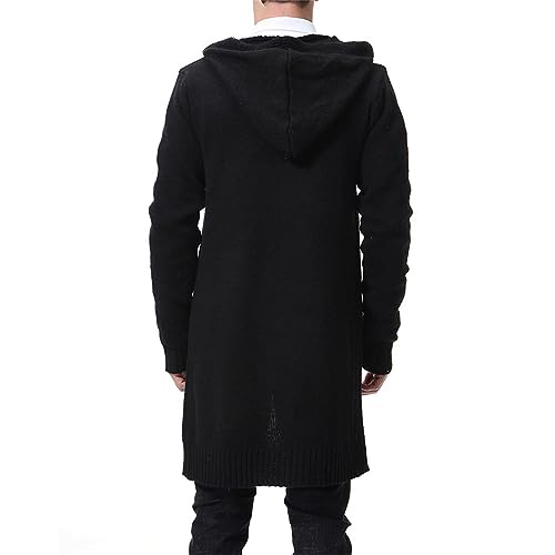 Men's Shawl Collar Long Hooded Cardigan Lightweight Open Front Drape Cape Overcoat Knitted Sweaters With Pockets4