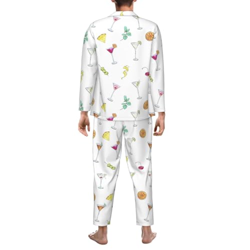 Watercolor Cocktails Glass Mens Pajamas Set Button Down Sleepwear Set Long Sleeve Loungewear With Pockets2