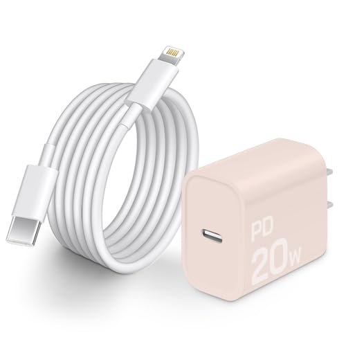 Fast Charger i Phone, 20W USB C Block with 6Ft Cable Compatible with IP 14/14 Pro/14 Plus/14 Pro Max/13/13 Mini/13 Pro/13 Pro Max/12/11/X & More [Pink]