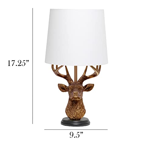 Simple Designs LT1095-CPR Woodland 17.25 Inch Tall Rustic Antler Copper Deer Bedside Table Desk Lamp W Tapered White Fabric Shade thumb #2