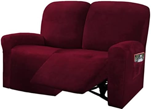 ULTICOR Reclining Love Seat Slipcover, 48" - 65" L, 6-Piece Velvet Stretch Loveseat Reclining Sofa Covers, 2 seat Love seat Recliner Cover, Thick, Soft, Washable (Burgundy - Wine)