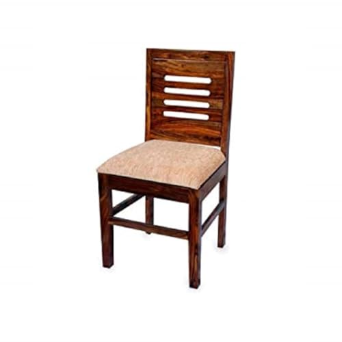 Image of Solid Sheesham Wood Wooden Dining Chairs Set of 2, Study Chairs for Home - Natural Brown with Cushions