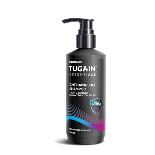 Tugain Essentials Anti Dandruff Shampoo (200ML) | With Zinc Pyrithione, Climbazole,Rosemary Extract & Tea Tree Oil| Eliminates Dandruff, Reduces Flakes, Calms Scalp |Sulphate & Paraben Free