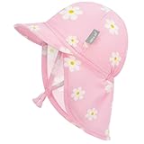 Jan & Jul Baby Sonnenhut mit Nackenschutz für Mädchen, Strandkappe mit UV-Schutz für Schwimmen (Rosa Gänseblümchen, Größe M: 6-24 Monate)