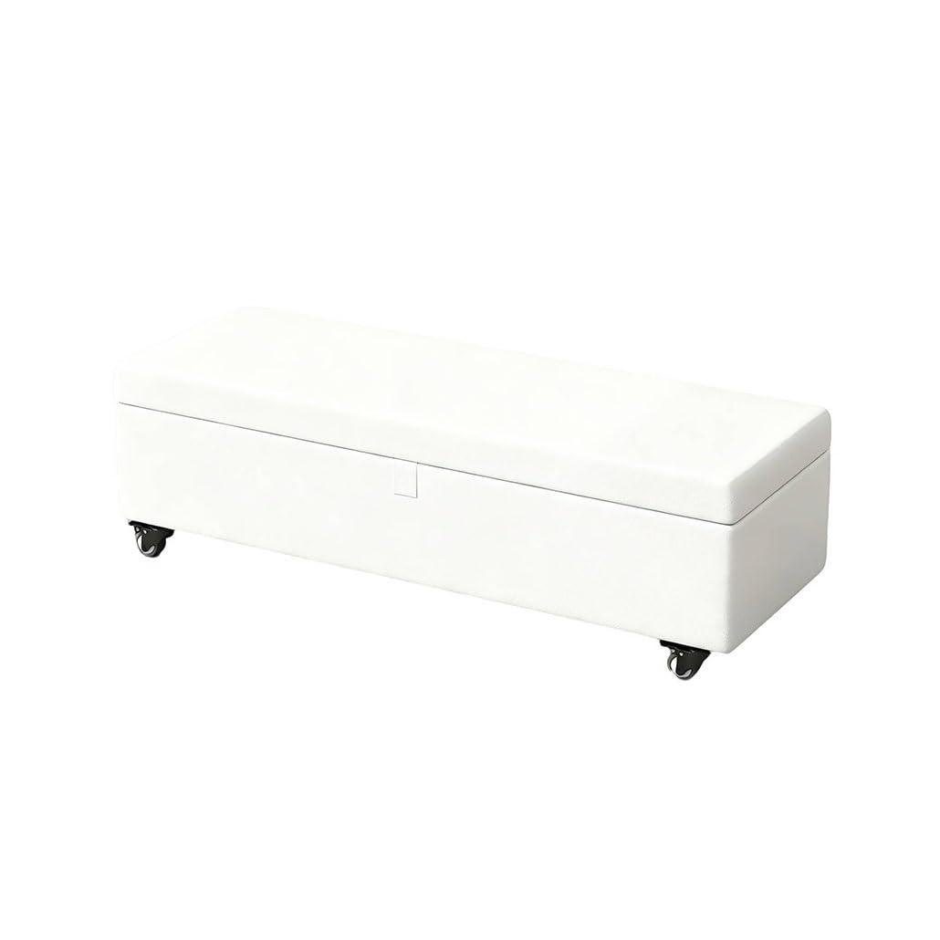 Banc de rangement capitonné blanc idéal comme bout de lit élégant pour votre chambre