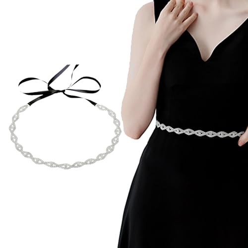 Rhinestone Wedding Waist Belt, Handcrafted Bling Crystal Bridal Belts Glitter Ribbon Belt for Women