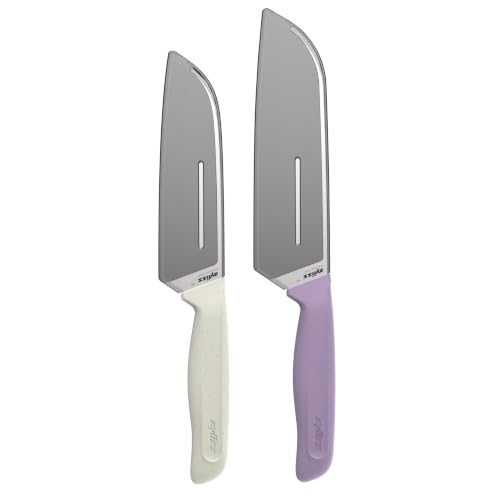 Zyliss Classic 2 Piece Santoku Knife Set, Stainless Steel 15° Hollow-Ground Blades, Ergonomic Wheat Straw Handles, Finger Guard & Blade Covers, Dishwasher Safe by Zyliss - Used condition - Image 2