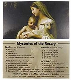 Mysteries of the Rosary Our Lady Catholic prayer card Joyful Glorious Sorrowful