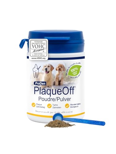 ProDen PlaqueOff Pulver für Hunde & Katzen, Zahnstein- und Mundgeruchsentferner, 100 % natürliche Zahnreinigung und Plaque-Entfernung, 60 g