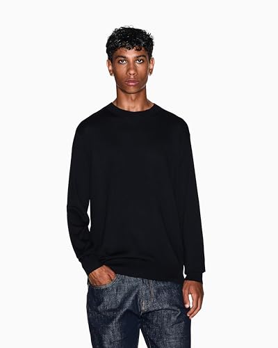Armani Exchange Men's Cotton Knit Long Sleeve Pullover, Black, X