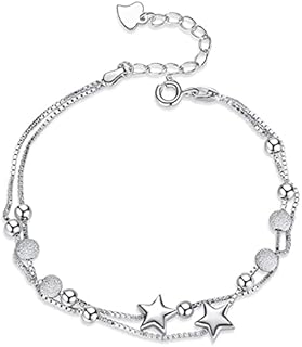 baobei Mini Stars Beaded Charm silver Bracelets for Women jewellery Sterling Box Chain Double Layered Bracelet Adjustable Link lucky Cosmic gift Girls (baobeix-0001)
