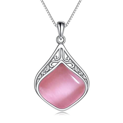 YAFEINI Collier en argent sterling avec pendentif irlandais en filigrane - Pierre de lune/lapis lazuli/larimar/agate mousse, 29*17.9mm (1.14*0.7in), Argent...