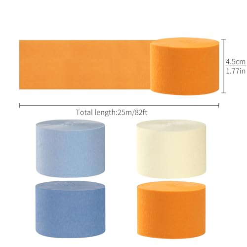 Image of Light-Dusty Blue Beige-Orange Party-Decorations Streamers - 8 Rolls Graduation 2026 Boho Fall Birthday Baby Bridal Shower Crepe Tissue Paper Streamer,Bachelorette Engagement Decor Lasting Surprise