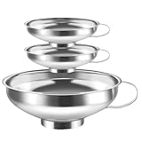 BOSMIOW 3 embudos de cocina de acero inoxidable, embudos grandes para tarro de boca regular, embudo de boca ancha de grado alimenticio para transferencia de líquidos, aceites, mermelada, frijoles, kit