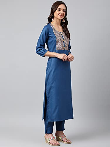 Image of ANNI DESIGNER Women's Cotton Blend Kurta with Pant & Dupatta