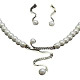 Elegante juego de collar y pendientes de perlas, cadena chapada en oro con detalles de cristal, perlas de imitación blancas, joyería de fiesta de boda