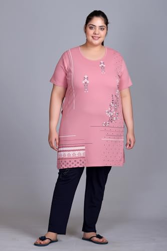 Image of In Love Women's Plus Size Printed Cotton Night Suit Set Short Sleeve | Cotton fabric - soft night suit set for sleepwear and home comfort
