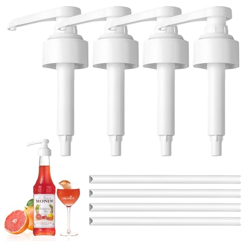 4-Stück Dosierpumpe für 1L Sirup Monin Flaschen,10ml Dosierpumpe für Sirup,Pumpspender Sirup Spender Set Wiederverwendbar,Kompatibel Pumpspender Aufsatz Set,Sirupspender für Monin Glas Flaschensirupe