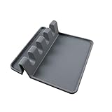 Farbe: grün, grau, schwarz Sunnyflowk Silikonsuppe Löffel Pad Löffelhalter Silikon Löffel Pad Spatel Pad Tischset Spatel Regal hitzebeständig (grau)