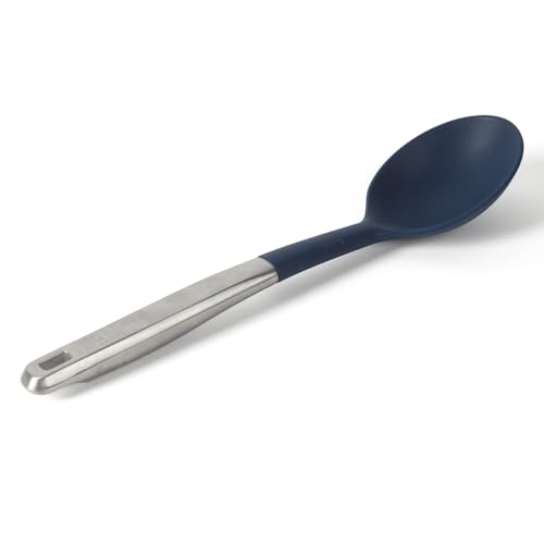 Image of Calphalon Prime Kitchen Spoon, Kitchen Cooking Spoon, Silicone Spoon, Stainless Steel Spoon with Navy Silicone Head High-Heat Resistant for Nonstick Cookware, Ergonomic Handle for Stirring
