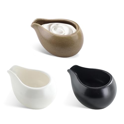 Paquete de 3 jarras pequeñas de cerámica de 3 onzas / 100 ml, mini bote de salsa de salsa, jarra de porcelana para servir jarabe, jarra dispensadora de crema de café con leche para aderezo de ensalada Paquete de 3 jarras pequeñas de cerámica de 3 onzas / 100 ml, mini bote de salsa de salsa, jarra de porcelana para servir jarabe, jarra dispensadora de crema de café con leche para aderezo de ensalada