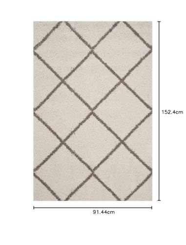 Image of Shaggy Carpet for Living Room 3 X 5 FEET Fluffy Plush Area Rug, Thick Fur Floor Carpet Modern Cozy Rug for Home Decor, Kids Room Bedside Hall, Durable Comfortable Shaggy Rug (A Ivory Beige Trellis)