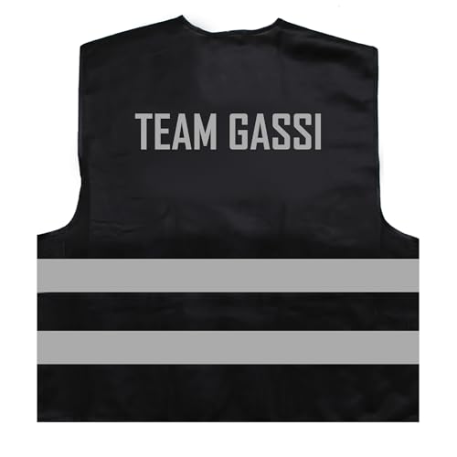 Team Gassi Hunde Warnweste BZW. Signalweste mit reflektierendem Aufdruck - Größe L/XL, Schwarz