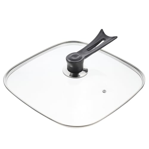 OSOLADY Tapa de Vidrio para Olla Cuadrada de 30 Cm Asa Resistente y Ventilación, Cubierta Multifunción Transparente para Batería de Cocina y Uso Doméstico