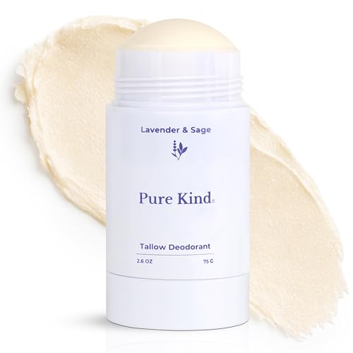 Pure Kind Natural Tallow Deodorant Aluminum-Free Baking Soda-Free Grass-Fed Beef Tallow Magnesium & Jojoba Oil Long-Lasting Odor Protection for Men & Women (Lavender & Sage)