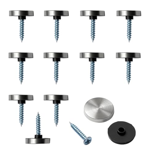 JAZOKA 12 Pcs Screw Covers Caps, Stainless Steel Mirror Screws Decorative Caps Cover Nails, Mirror Screws Fasteners for Sign Advertising Hardware Construction, 16mm Diameter