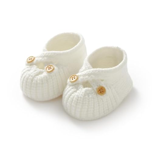 YIXPOH Knit Baby Booties Crochet Newborn Crib Shoes Babe First Walkers Knitted Boots for Infants Boy Girls White 0-3 Months