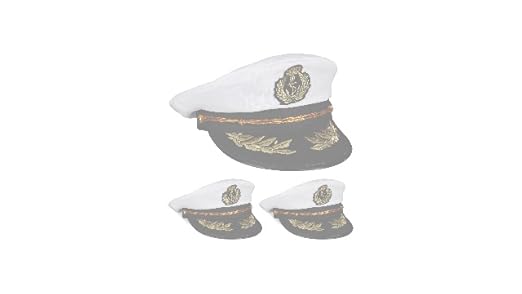 Relaxdays Kapitänsmützen 3er-Set – Einheitsgröße, Für Karneval & Kostümpartys, Weiß/schwarz/gold