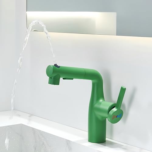 Robinet de lavabo de salle de bain vert LYGBAOFUL avec douchette