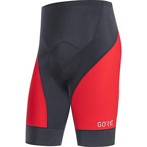GORE WEAR C3 kurze Herren Fahrrad-Hose mit Sitzpolster, L, schwarz/rot