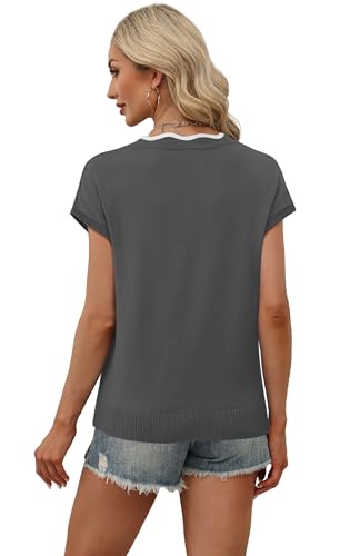Image of WIHOLL Womens Summer Tops Cap Sleeve Sweater V Neck Shirts Beach Vacation Clothes Business Casual Fashion Clothing