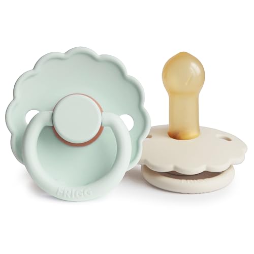Image of FRIGG Daisy Natural Rubber Baby Pacifier | Made in Denmark | BPA-Free (Seafoam /Cream, 6-18 Months) 2-Pack