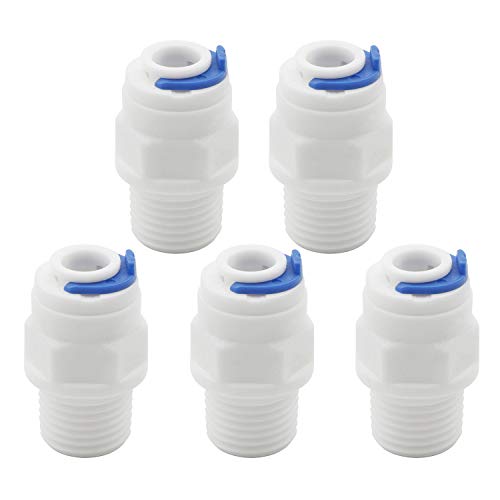 Equal PT 1/4 (12mm / 6.5mm) Straight Push Fit Tube Union Connect Fittings + 5 Lock Clips RO Reverse Osmosis Pack of 5