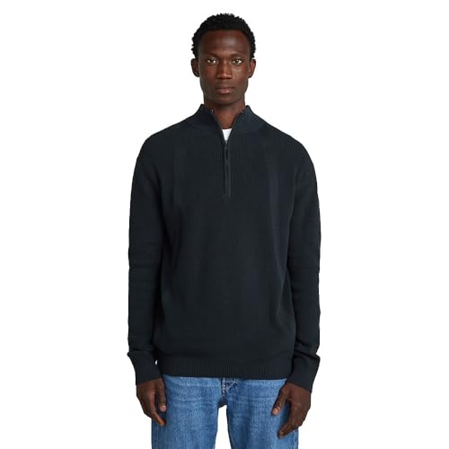 Sweat-Shirt G-Star Homme col demi-zip en tricot de coton structuré noir résistant
